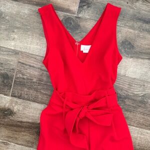 Anthropologie‎ Cathy Tie Waist Structured Jumpsuit, Red,XS